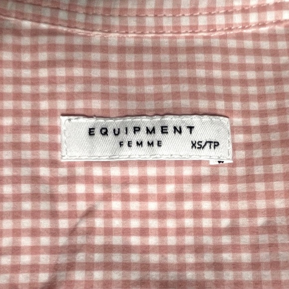 EQUIPMENT Femme Pink+White 100% Gingham Cotton Button Up Blouse Size Extra Small - Picture 3 of 6